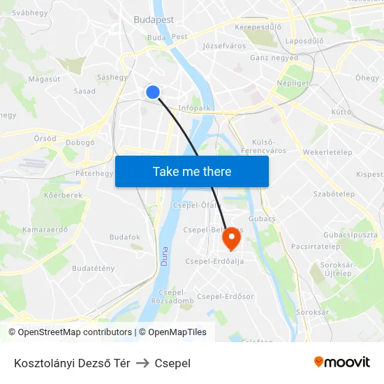Kosztolányi Dezső Tér to Csepel map