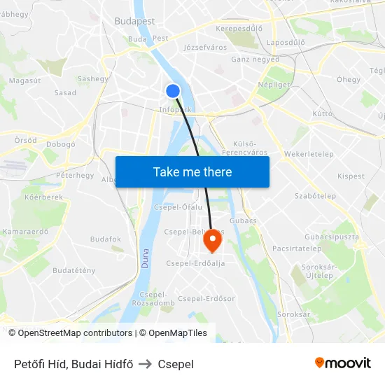 Petőfi Híd, Budai Hídfő to Csepel map