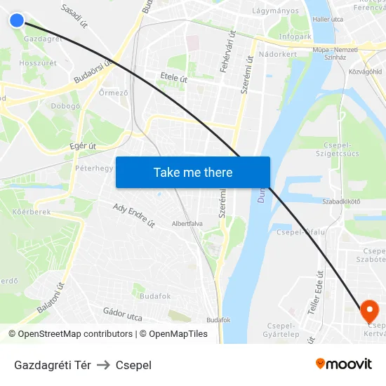 Gazdagréti Tér to Csepel map