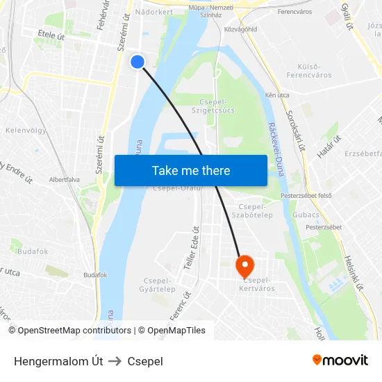 Hengermalom Út to Csepel map