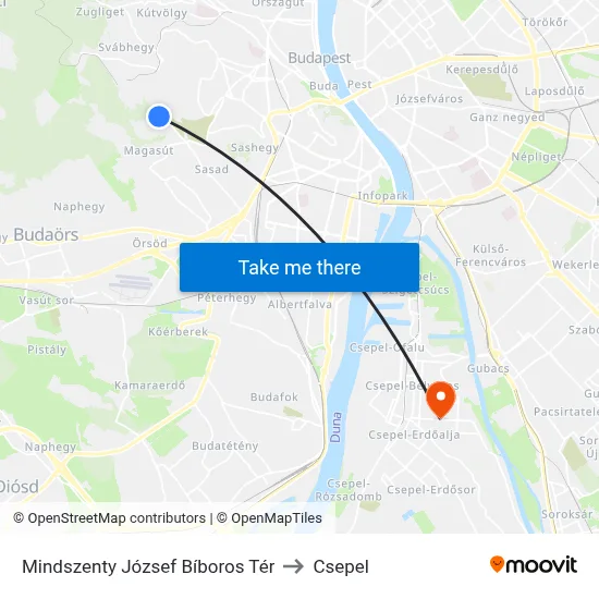 Mindszenty József Bíboros Tér to Csepel map