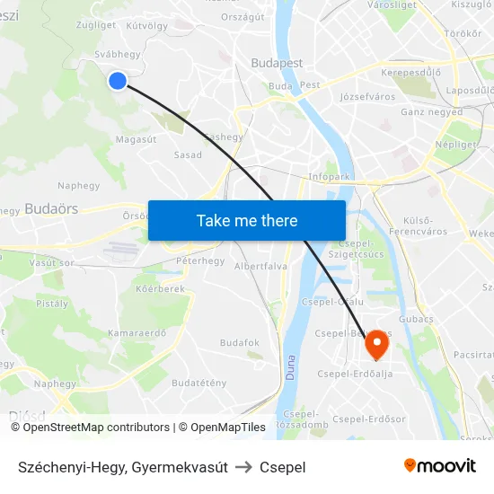 Széchenyi-Hegy, Gyermekvasút to Csepel map
