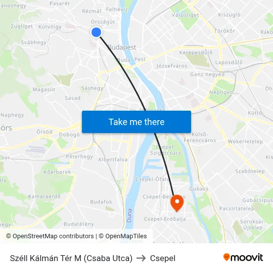 Széll Kálmán Tér M (Csaba Utca) to Csepel map