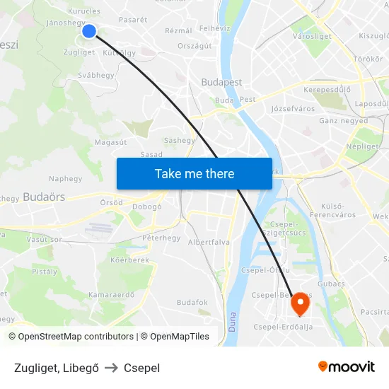 Zugliget, Libegő to Csepel map