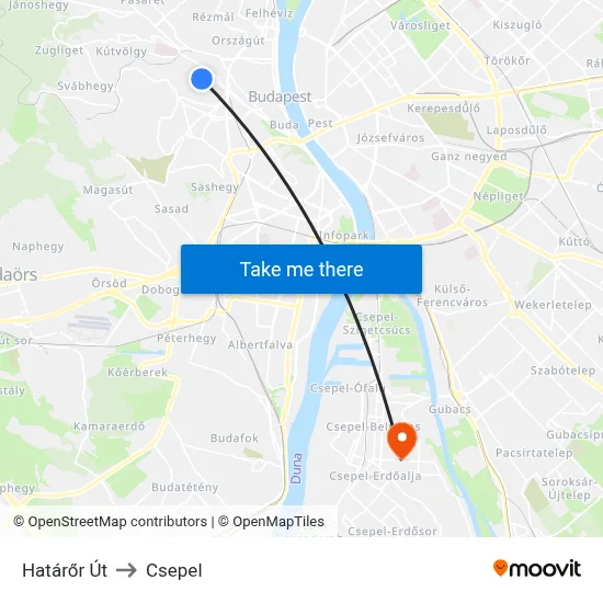 Határőr Út to Csepel map
