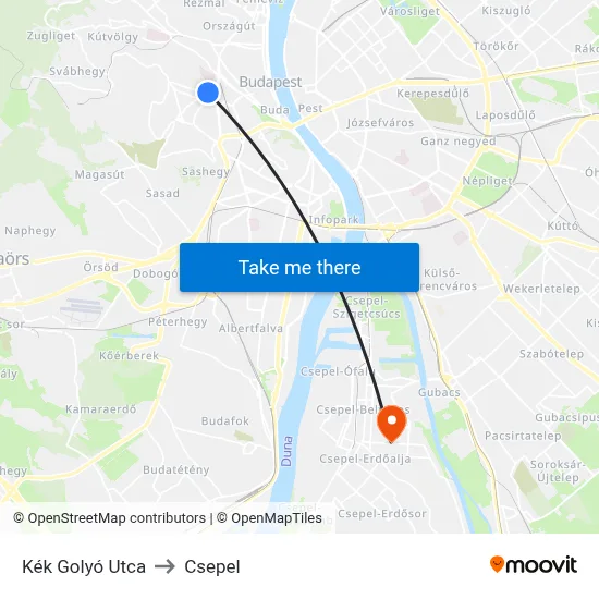 Kék Golyó Utca to Csepel map