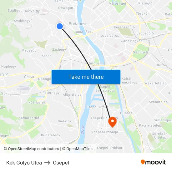 Kék Golyó Utca to Csepel map