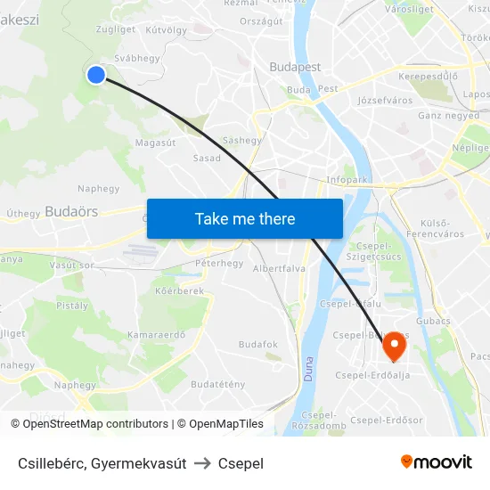 Csillebérc, Gyermekvasút to Csepel map