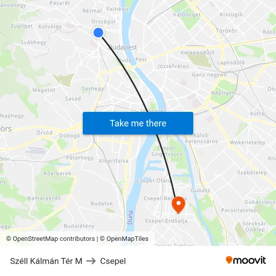Széll Kálmán Tér M to Csepel map