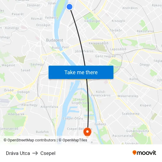 Dráva Utca to Csepel map