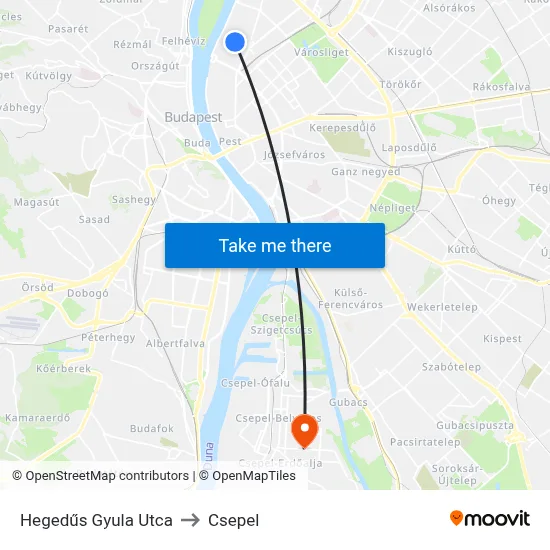 Hegedűs Gyula Utca to Csepel map