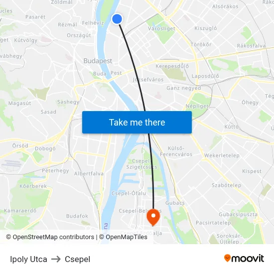 Ipoly Utca to Csepel map