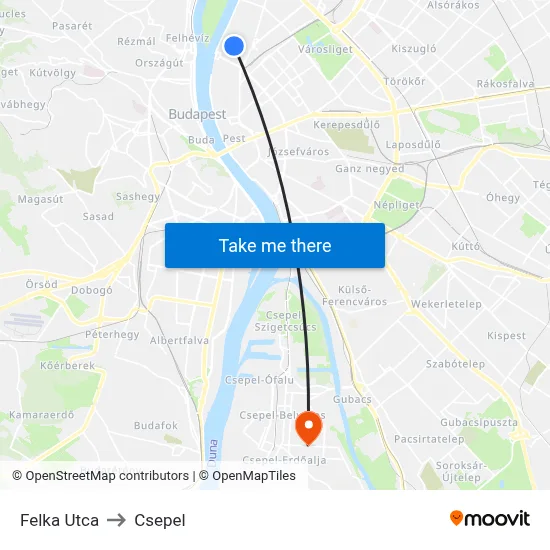 Felka Utca to Csepel map