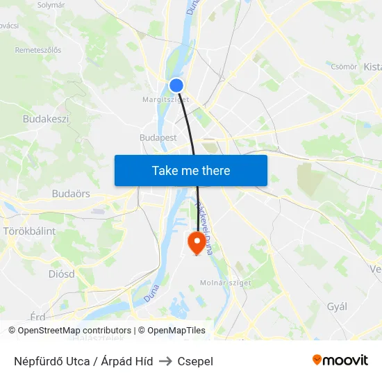 Népfürdő Utca / Árpád Híd to Csepel map