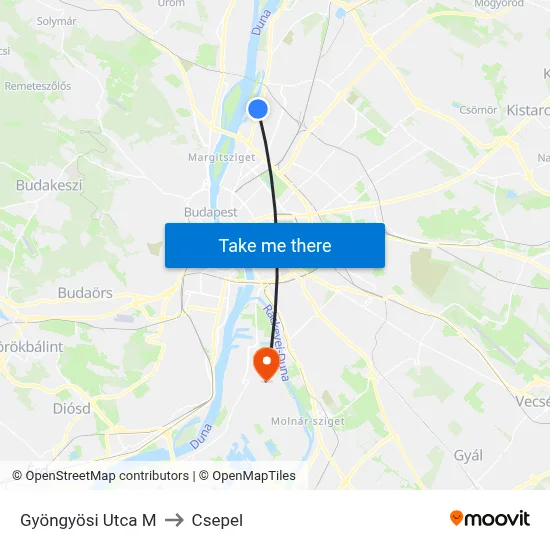 Gyöngyösi Utca M to Csepel map