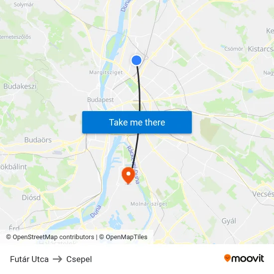 Futár Utca to Csepel map
