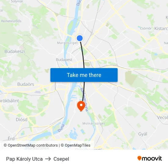 Pap Károly Utca to Csepel map
