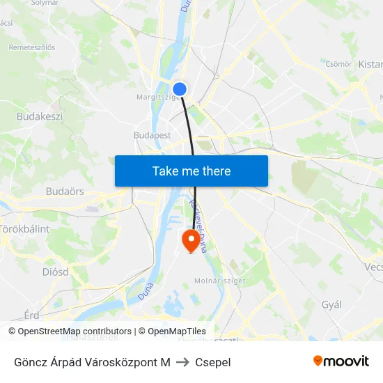 Göncz Árpád Városközpont M to Csepel map