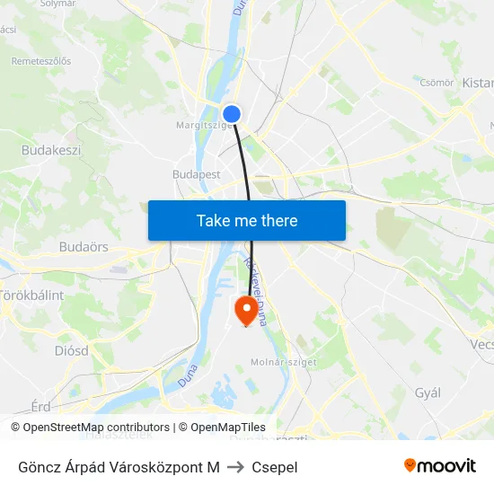 Göncz Árpád Városközpont M to Csepel map