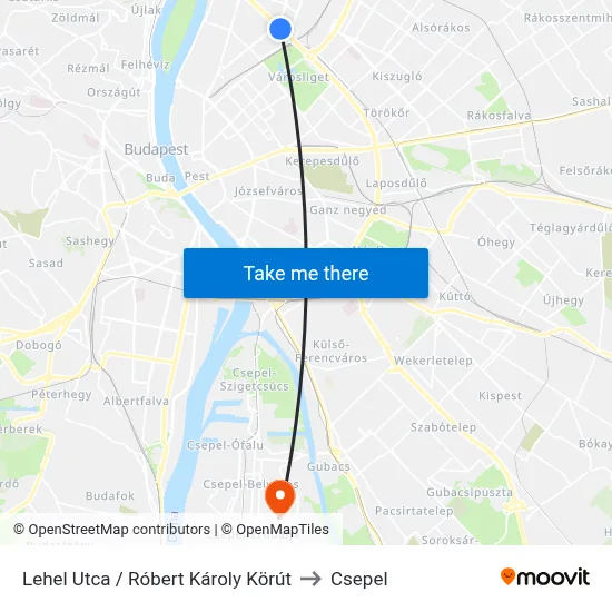 Lehel Utca / Róbert Károly Körút to Csepel map