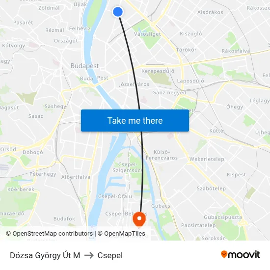 Dózsa György Út M to Csepel map