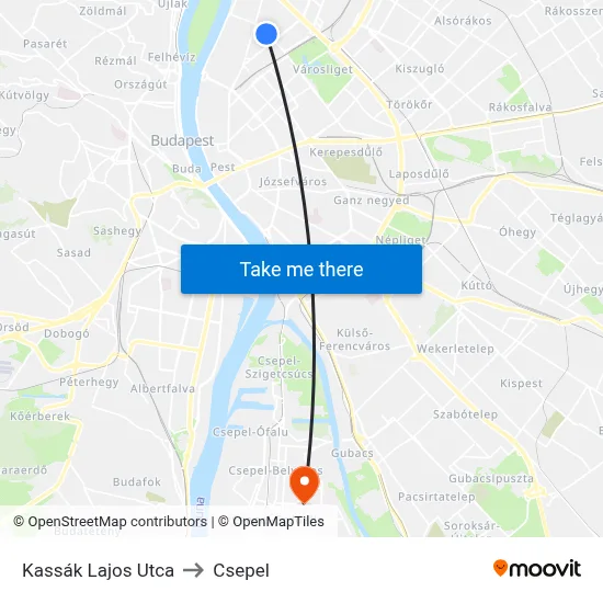 Kassák Lajos Utca to Csepel map