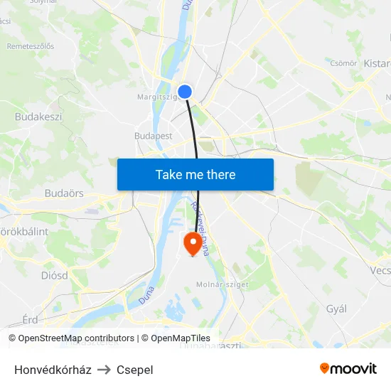 Honvédkórház to Csepel map