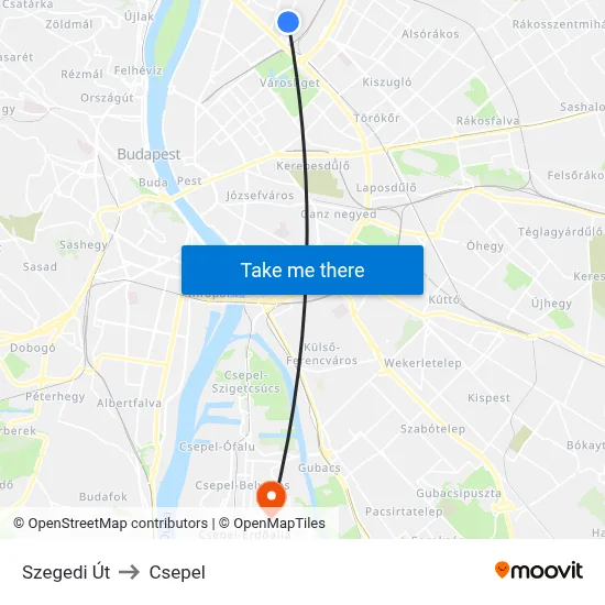 Szegedi Út to Csepel map