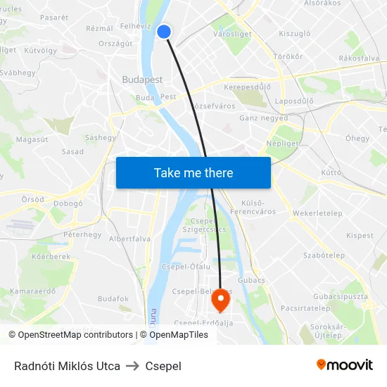 Radnóti Miklós Utca to Csepel map