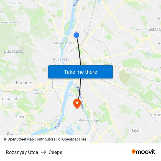 Rozsnyay Utca to Csepel map