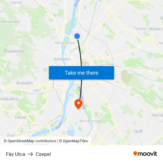 Fáy Utca to Csepel map