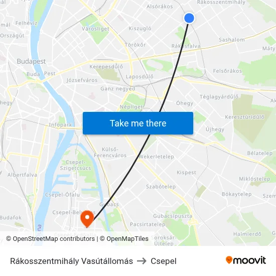 Rákosszentmihály Vasútállomás to Csepel map