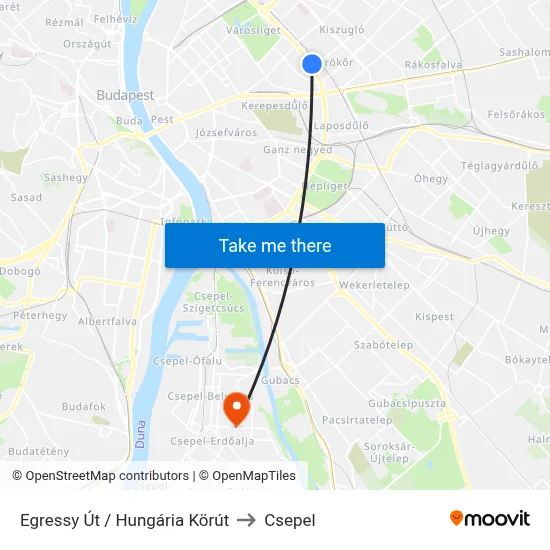 Egressy Út / Hungária Körút to Csepel map
