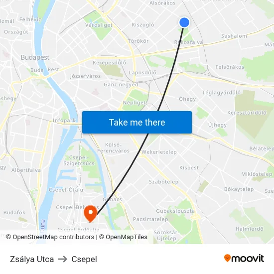 Zsálya Utca to Csepel map