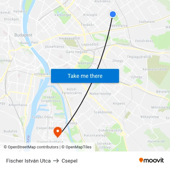 Fischer István Utca to Csepel map
