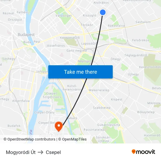Mogyoródi Út to Csepel map