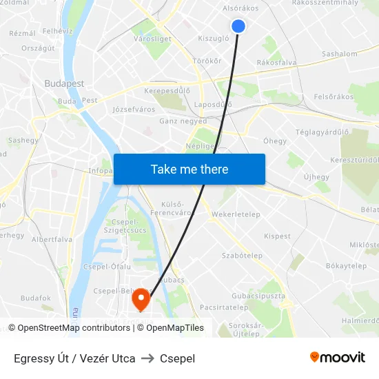 Egressy Út / Vezér Utca to Csepel map