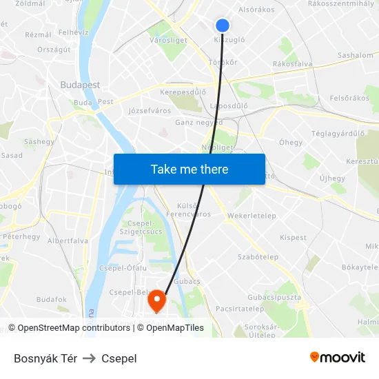 Bosnyák Tér to Csepel map