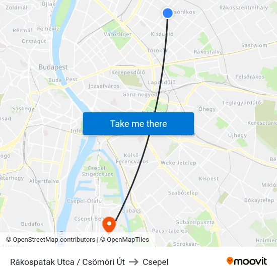 Rákospatak Utca / Csömöri Út to Csepel map