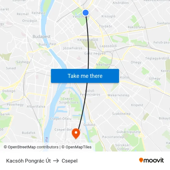 Kacsóh Pongrác Út to Csepel map