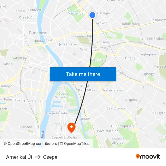Amerikai Út to Csepel map