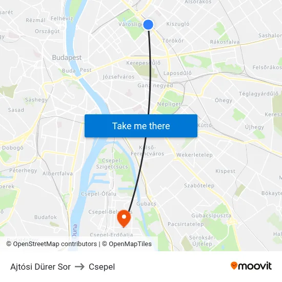 Ajtósi Dürer Sor to Csepel map