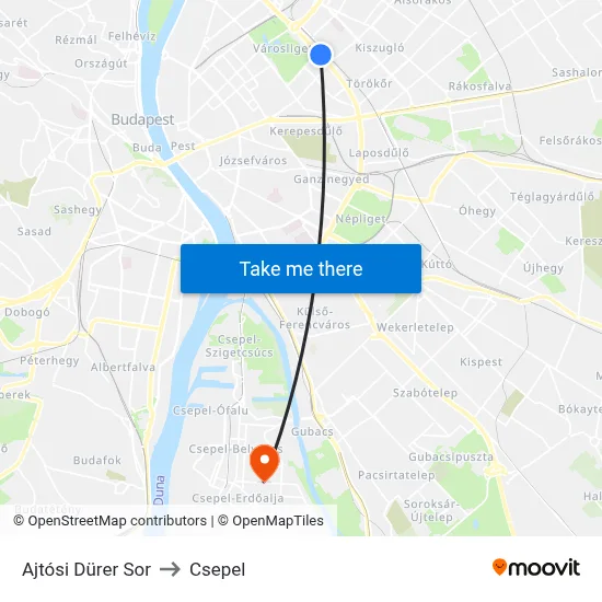 Ajtósi Dürer Sor to Csepel map