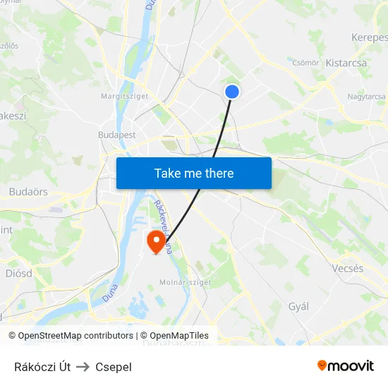 Rákóczi Út to Csepel map
