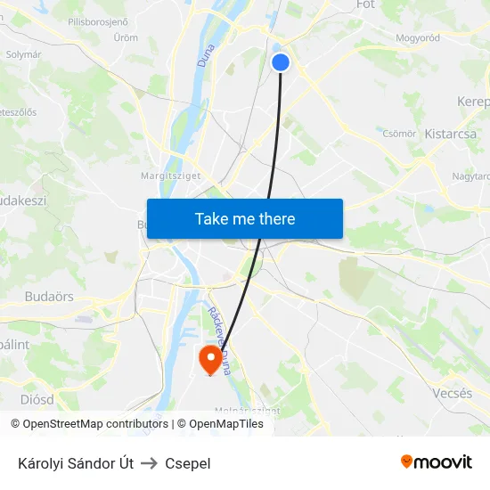 Károlyi Sándor Út to Csepel map