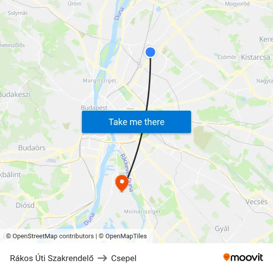 Rákos Úti Szakrendelő to Csepel map