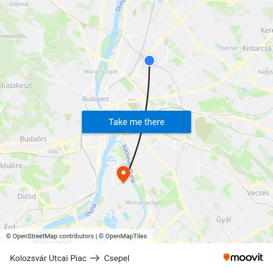 Kolozsvár Utcai Piac to Csepel map
