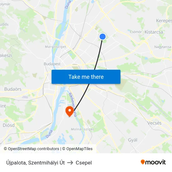 Újpalota, Szentmihályi Út to Csepel map