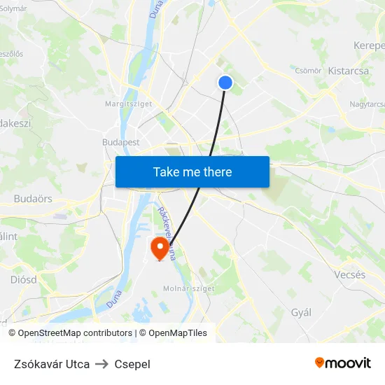Zsókavár Utca to Csepel map