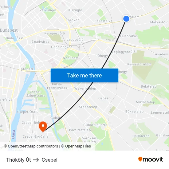 Thököly Út to Csepel map